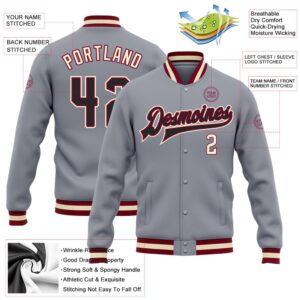 Custom Gray Black Maroon Cream Bomber Full Snap Baseball Jacket Custom Team Jacket 2 u1c38n.jpg