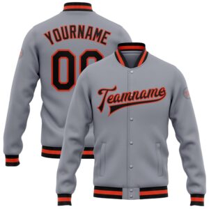 Custom Gray Black Orange Bomber Full Snap&hellip;