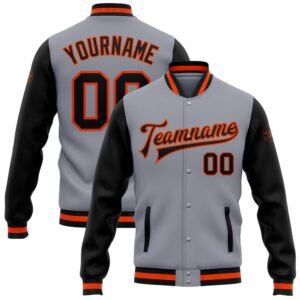 Custom Gray Black Orange Bomber Full Snap&hellip;