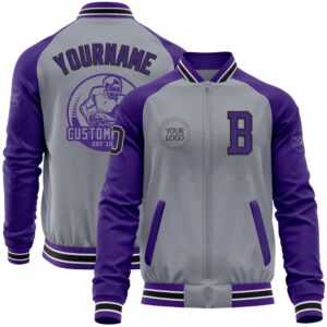 Custom Gray Black Purple Varsity Baseball Jacket,&hellip;