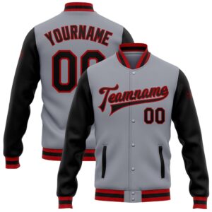 Custom Gray Black Red Bomber Full Snap&hellip;