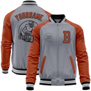 Custom Gray Black Texas Orange Bomber Varsity&hellip;