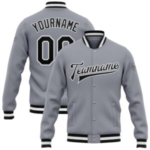 Custom Gray Black White Bomber Full Snap&hellip;