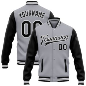 Custom Gray Black White Bomber Full Snap&hellip;