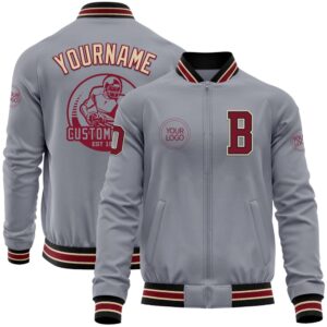 Custom Gray Crimson Black City Cream Bomber&hellip;