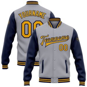 Custom Gray Gold Navy Bomber Full Snap&hellip;