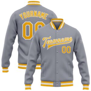 Custom Gray Gold White Bomber Full Snap&hellip;