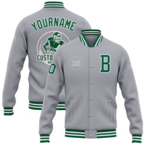 Custom Gray Kelly Green White Bomber Full&hellip;