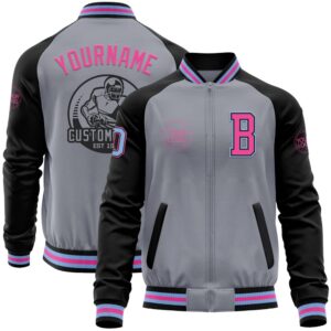 Custom Gray Light Blue Black Pink Bomber&hellip;