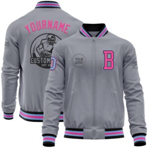 Custom Gray Light Blue Black Pink Bomber&hellip;
