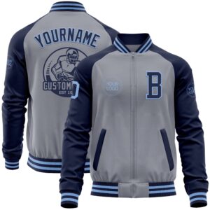Custom Gray Light Blue Navy Varsity Baseball&hellip;