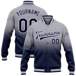Custom Gray Navy White Bomber Full Snap&hellip;