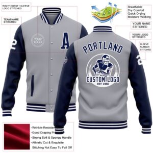 Custom Gray Navy White Bomber Full Snap Varsity Baseball Jacket Custom Team Jacket 2 ehgasy.jpg