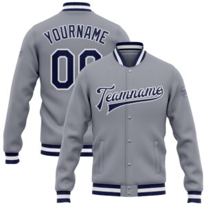 Custom Gray Navy White Bomber Full Snap&hellip;