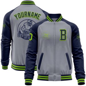 Custom Gray Neon Green Navy Varsity Baseball&hellip;