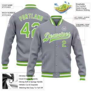 Custom Gray Neon Green White Bomber Full Snap Baseball Jacket Custom Team Jacket 2 ugtcvr.jpg