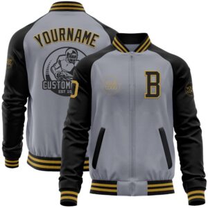 Custom Gray Old Gold Black Bomber Varsity&hellip;