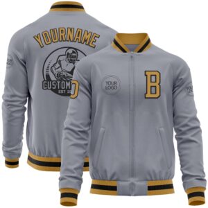 Custom Gray Old Gold Black Bomber Varsity&hellip;