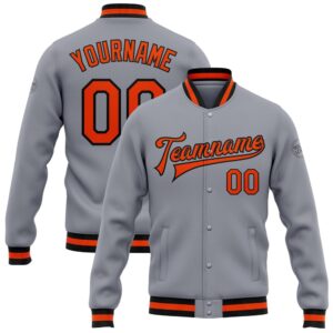 Custom Gray Orange Black Bomber Full Snap&hellip;