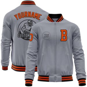 Custom Gray Orange Black Bomber Varsity Letterman&hellip;