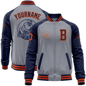Custom Gray Orange Navy Varsity Baseball Jacket,&hellip;
