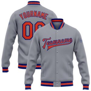 Custom Gray Orange Royal Bomber Full Snap&hellip;