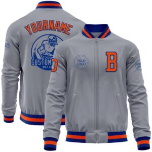 Custom Gray Orange Royal Bomber Varsity Letterman&hellip;