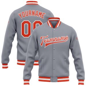 Custom Gray Orange White Bomber Full Snap&hellip;
