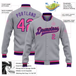 Custom Gray Pink Black Purple Bomber Full Snap Baseball Jacket Custom Team Jacket 2 sk1tlg.jpg