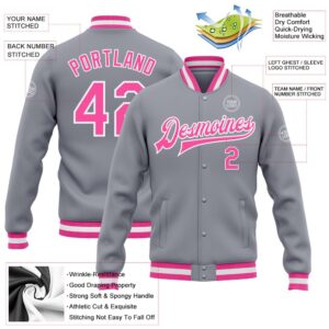 Custom Gray Pink White Bomber Full Snap Baseball Jacket Custom Team Jacket 2 vf92hg.jpg