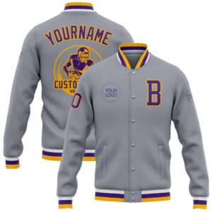 Custom Gray Purple Gold Bomber Full Snap&hellip;