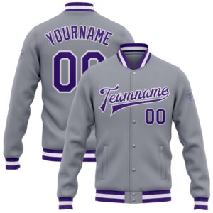 Custom Gray Purple White Bomber Full Snap&hellip;