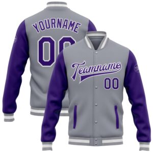 Custom Gray Purple White Bomber Full Snap&hellip;