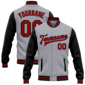 Custom Gray Red Black Bomber Full Snap&hellip;