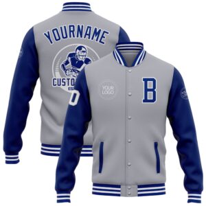 Custom Gray Royal White Bomber Full Snap&hellip;
