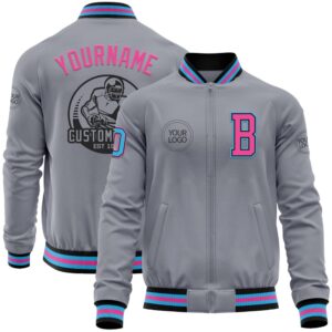 Custom Gray Sky Blue Black Pink Bomber&hellip;