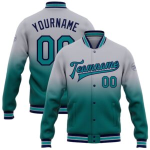 Custom Gray Teal Navy Bomber Full Snap&hellip;