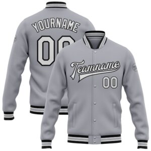 Custom Gray White Black Bomber Full Snap&hellip;
