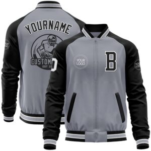 Custom Gray White Black Bomber Varsity Baseball&hellip;