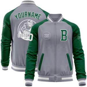 Custom Gray White Kelly Green Varsity Baseball&hellip;