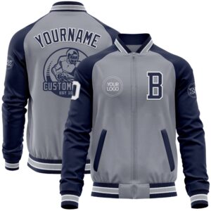 Custom Gray White Navy Varsity Baseball Jacket,&hellip;