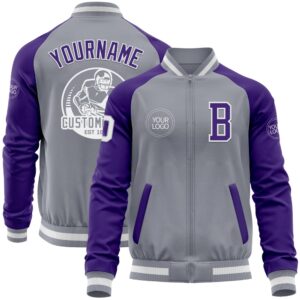 Custom Gray White Purple Varsity Baseball Jacket,&hellip;