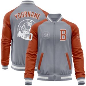 Custom Gray White Texas Orange Bomber Varsity&hellip;
