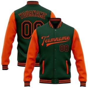 Custom Green Black Orange Bomber Full Snap&hellip;