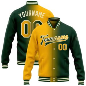 Custom Green Gold Cream Bomber Full Snap&hellip;