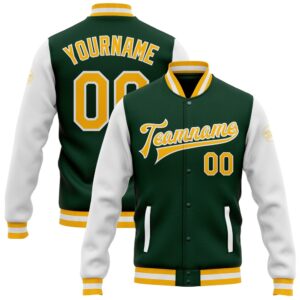 Custom Green Gold White Bomber Full Snap&hellip;
