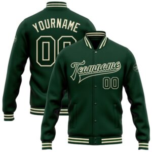 Custom Green Green Cream Bomber Full Snap&hellip;
