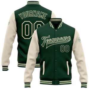 Custom Green Green Cream Bomber Full Snap&hellip;