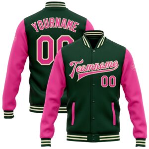 Custom Green Pink Cream Bomber Full Snap&hellip;