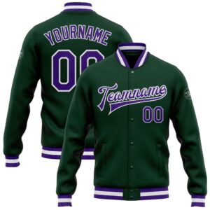 Custom Green Purple White Bomber Full Snap&hellip;